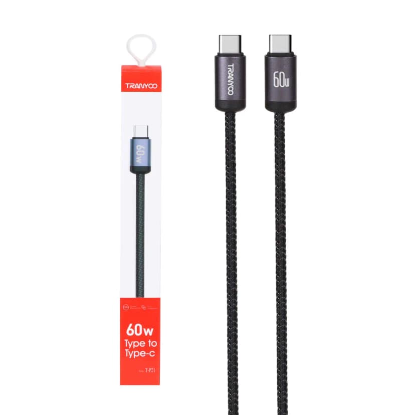 کابل تبدیل Type-C PD به Type-C ترانیو مدل T-P21 60W طول 1.2 متر - یزد موبایل