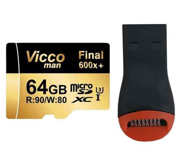 کارت حافظه microSDXC ویکومن مدل Extra 600X کلاس 10 استاندارد UHS-I U3 سرعت 90MBps ظرفیت 64 گیگابایت به همراه کارت ریدر - تصویر 1