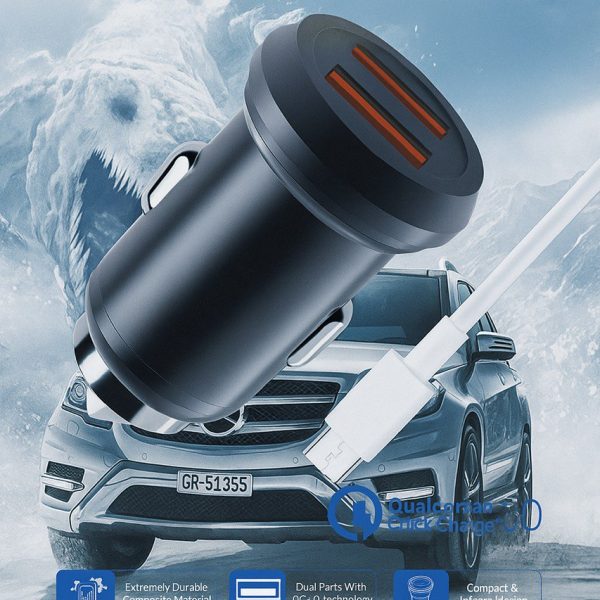 شارژر فندکی EBS دو پورت USB با فناوری QC3.0